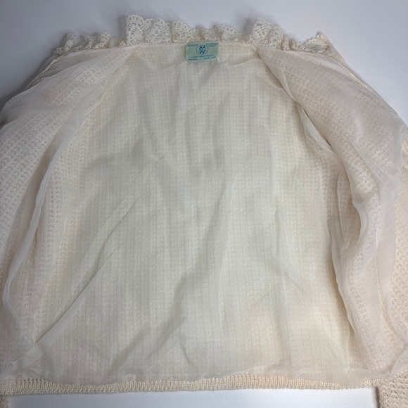 Sidney Gould Vintage 1960s Cream Mohair Knit Lace Ruffle Cardigan Sweater Womens - Picture 8 of 10